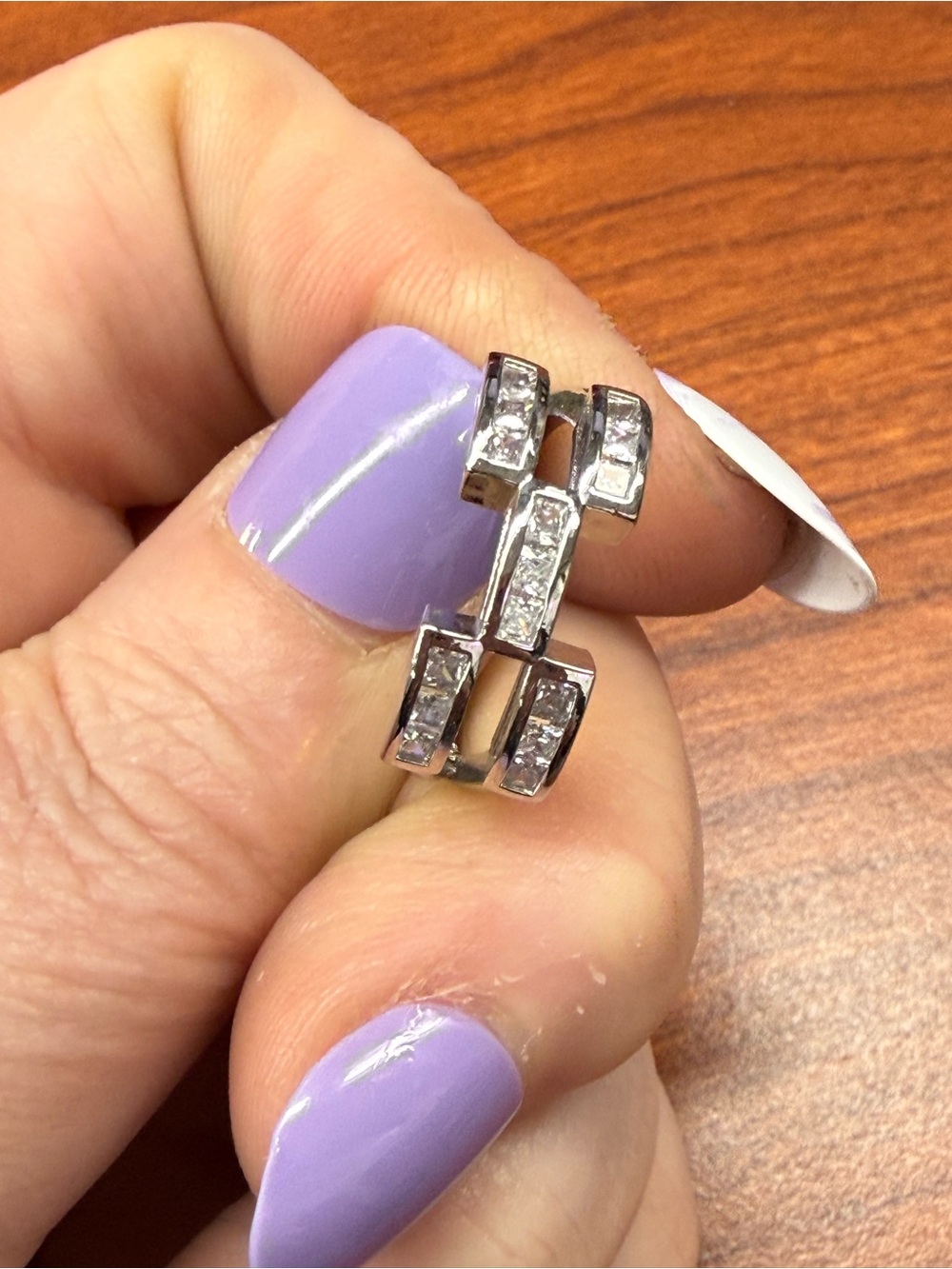 Pretty Bird Silver-Tone Triple Bar Ring with Clear Stones - Picture 2 of 4